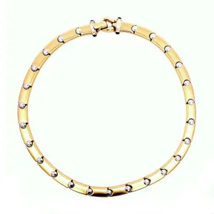 Estate Bar Link Necklace with Sapphires in 14K White and Yellow Gold