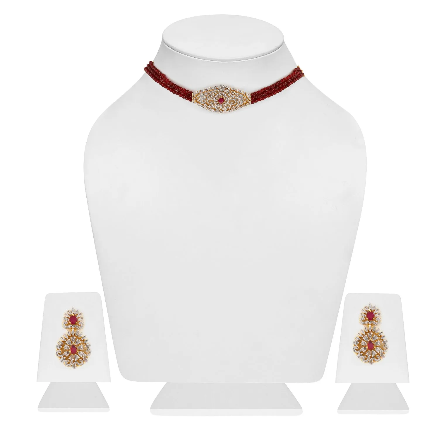 Estele - Ruby Diamond and Pearl Choker Elegant Necklace Set