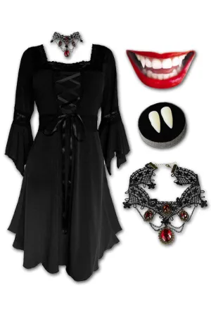 Eternal Vampire Costume with Renaissance Dress, Black