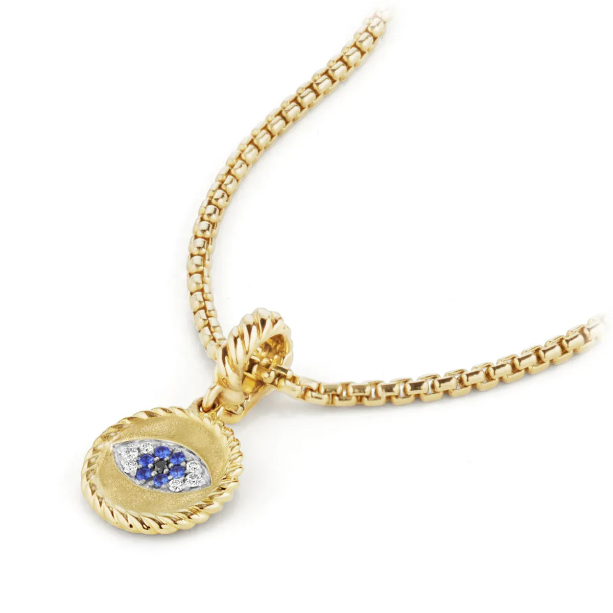 Evil Eye Amulet with Diamonds and Blue Sapphires in 18K Gold