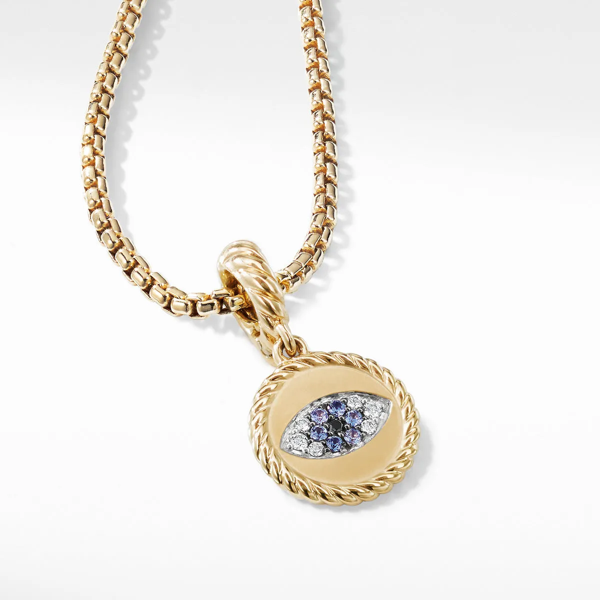 Evil Eye Amulet with Diamonds and Blue Sapphires in 18K Gold