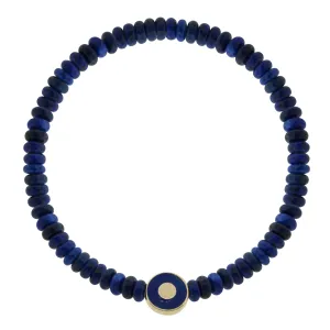 Evil Eye Recessed Enameled Gold Disk on Lapis Beaded Bracelet