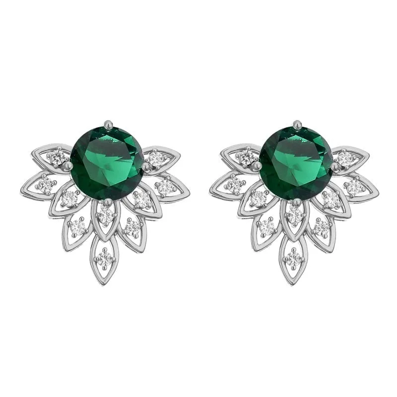 Fashion Green AAA Cubic Zirconia Flower Stud Earrings  for Women