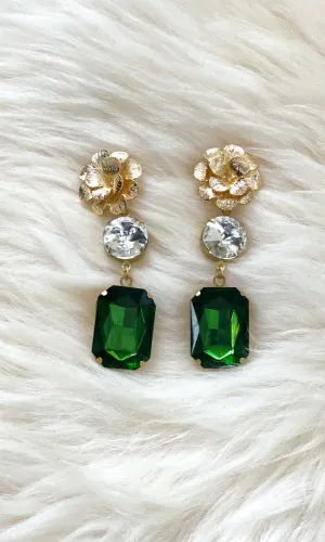 Fleur 2 Drop Earrings - Emerald Green