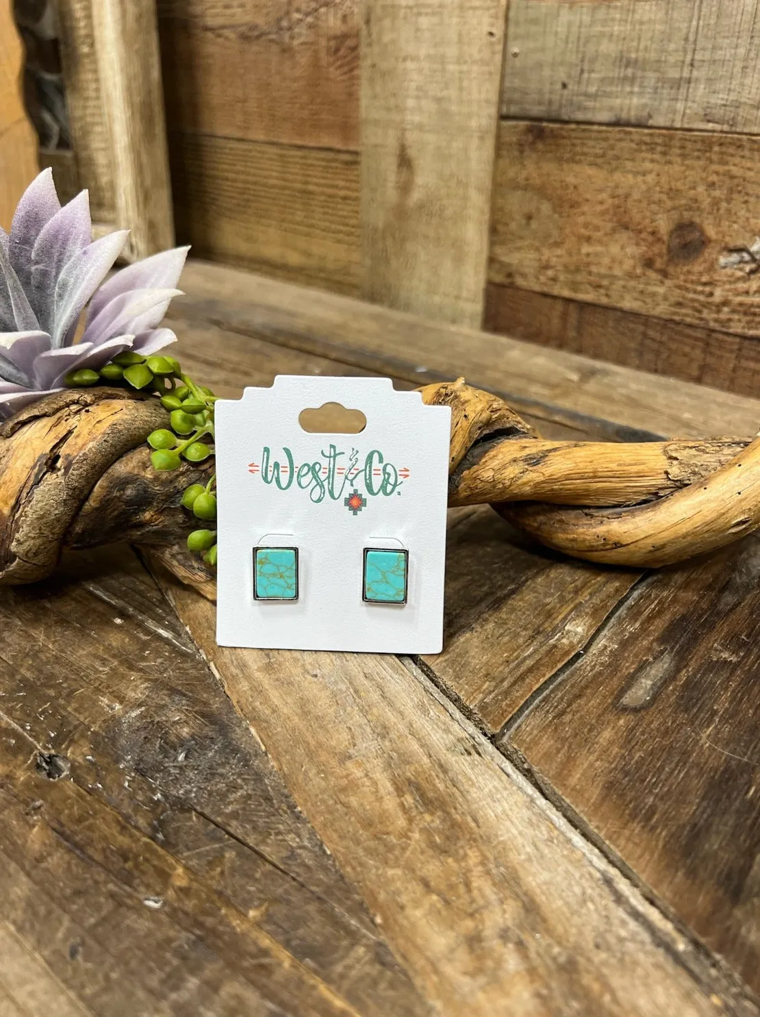 Fresno Turquoise Rectangular Stud Earrings