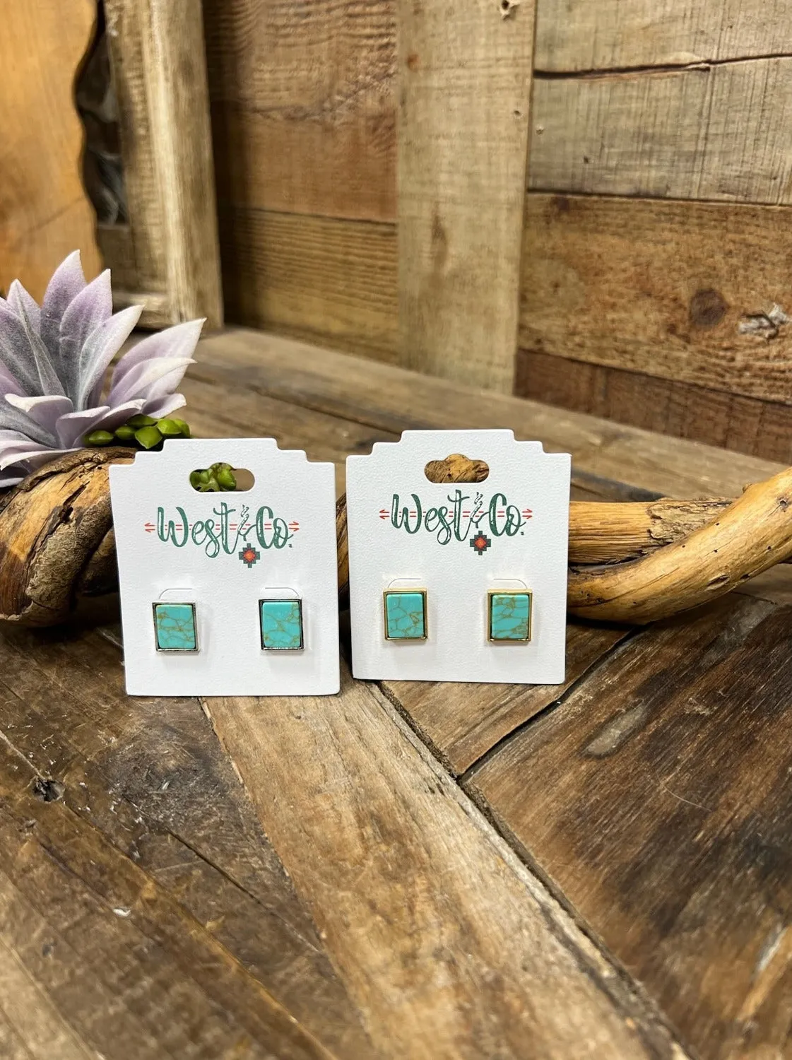 Fresno Turquoise Rectangular Stud Earrings