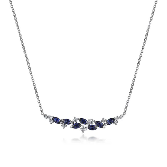 Gabriel &  Co. Blue Sapphire and Diamond Marquise Bar Necklace