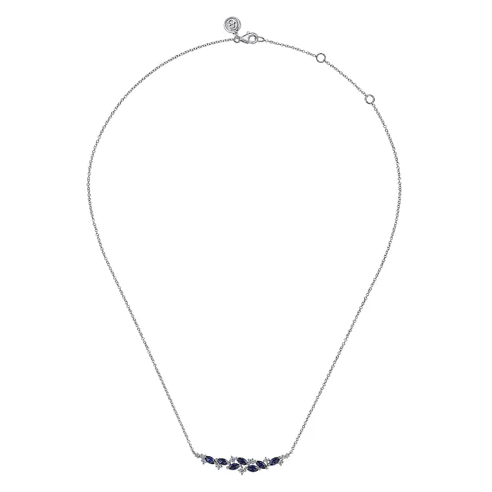 Gabriel &  Co. Blue Sapphire and Diamond Marquise Bar Necklace