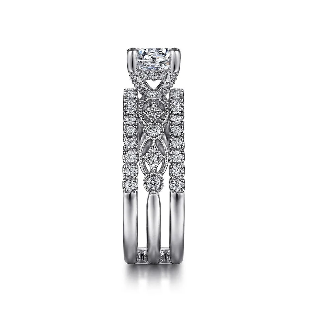 Gabriel & Co Gemma - 14K White Gold Wide Band Round Diamond Engagement Ring