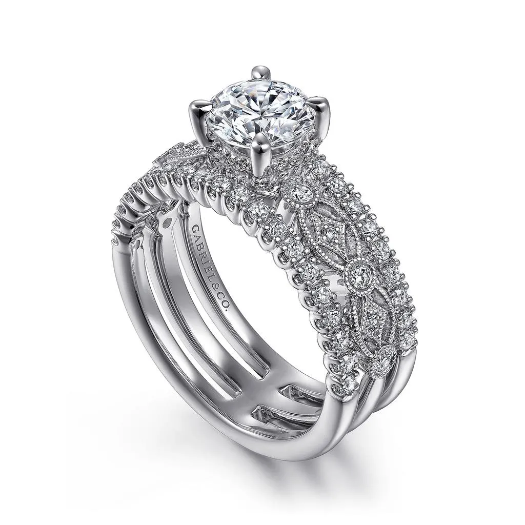 Gabriel & Co Gemma - 14K White Gold Wide Band Round Diamond Engagement Ring