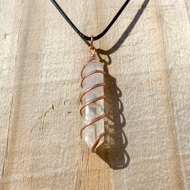 Gemstone Spiral Wrapped Pendant Necklace