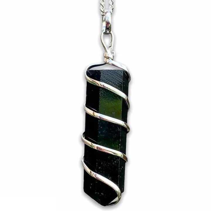 Gemstone Spiral Wrapped Pendant Necklace