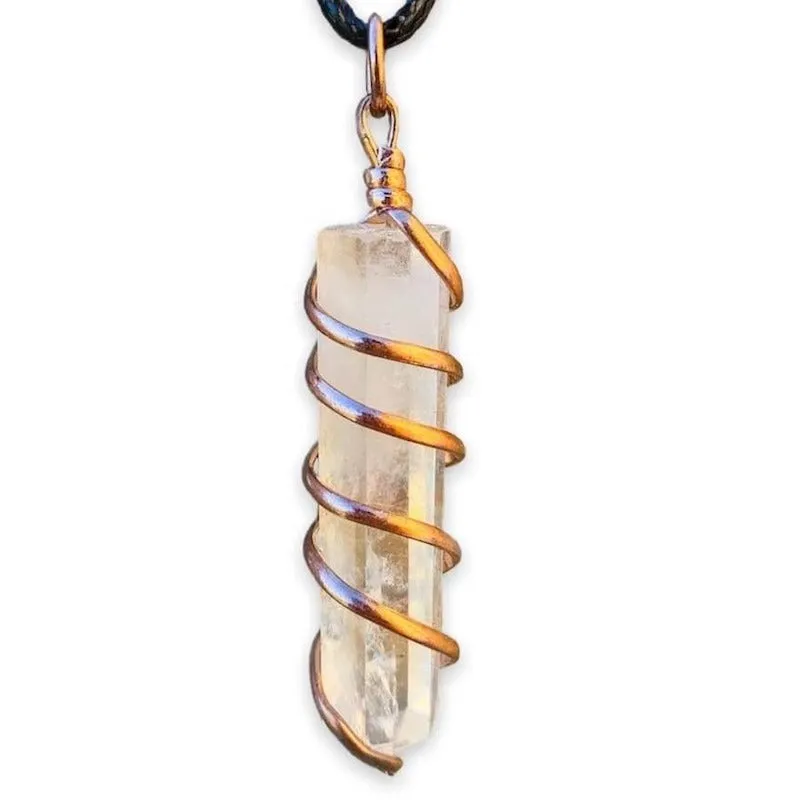 Gemstone Spiral Wrapped Pendant Necklace