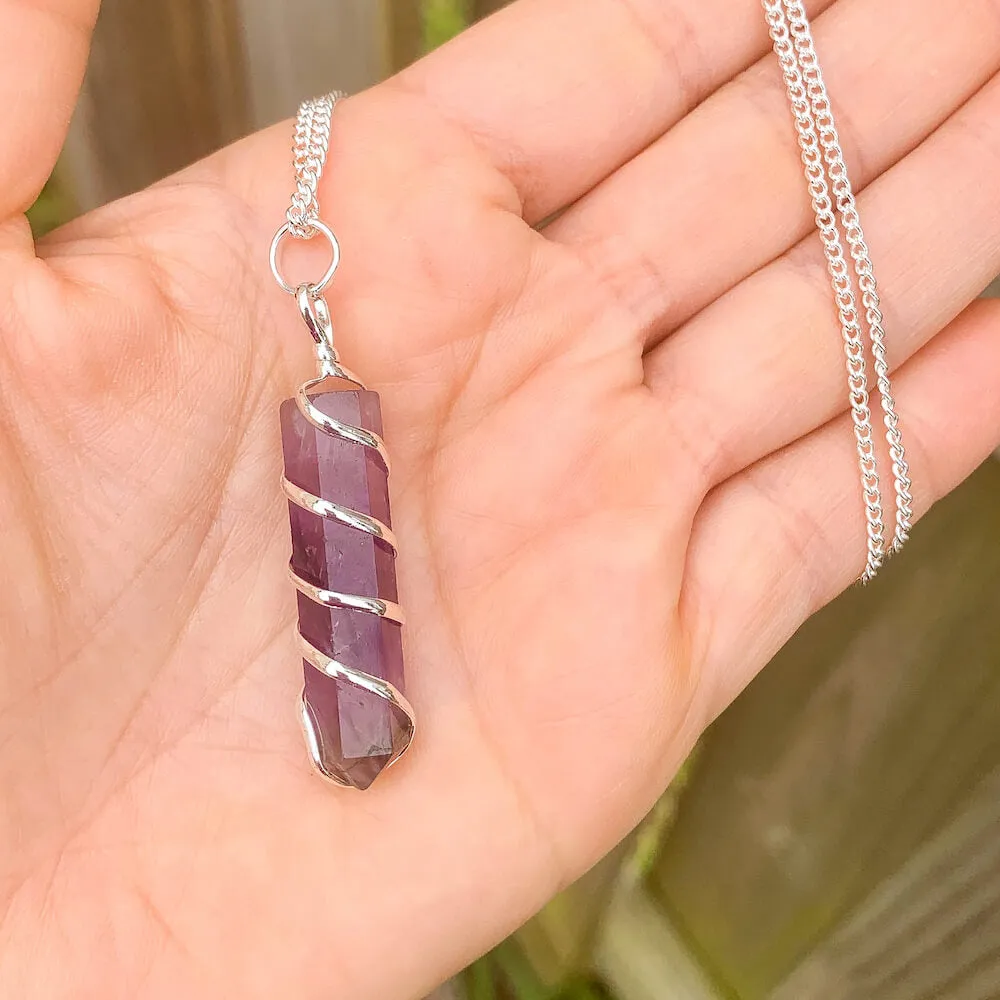 Gemstone Spiral Wrapped Pendant Necklace