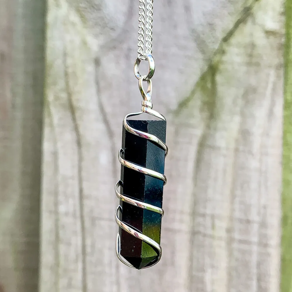 Gemstone Spiral Wrapped Pendant Necklace