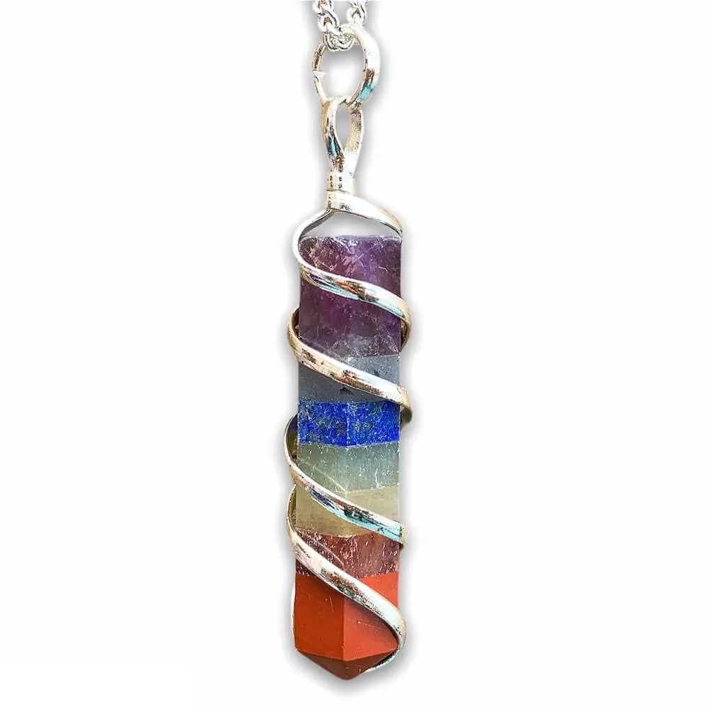 Gemstone Spiral Wrapped Pendant Necklace