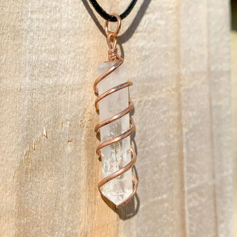 Gemstone Spiral Wrapped Pendant Necklace