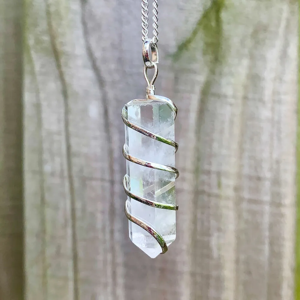 Gemstone Spiral Wrapped Pendant Necklace