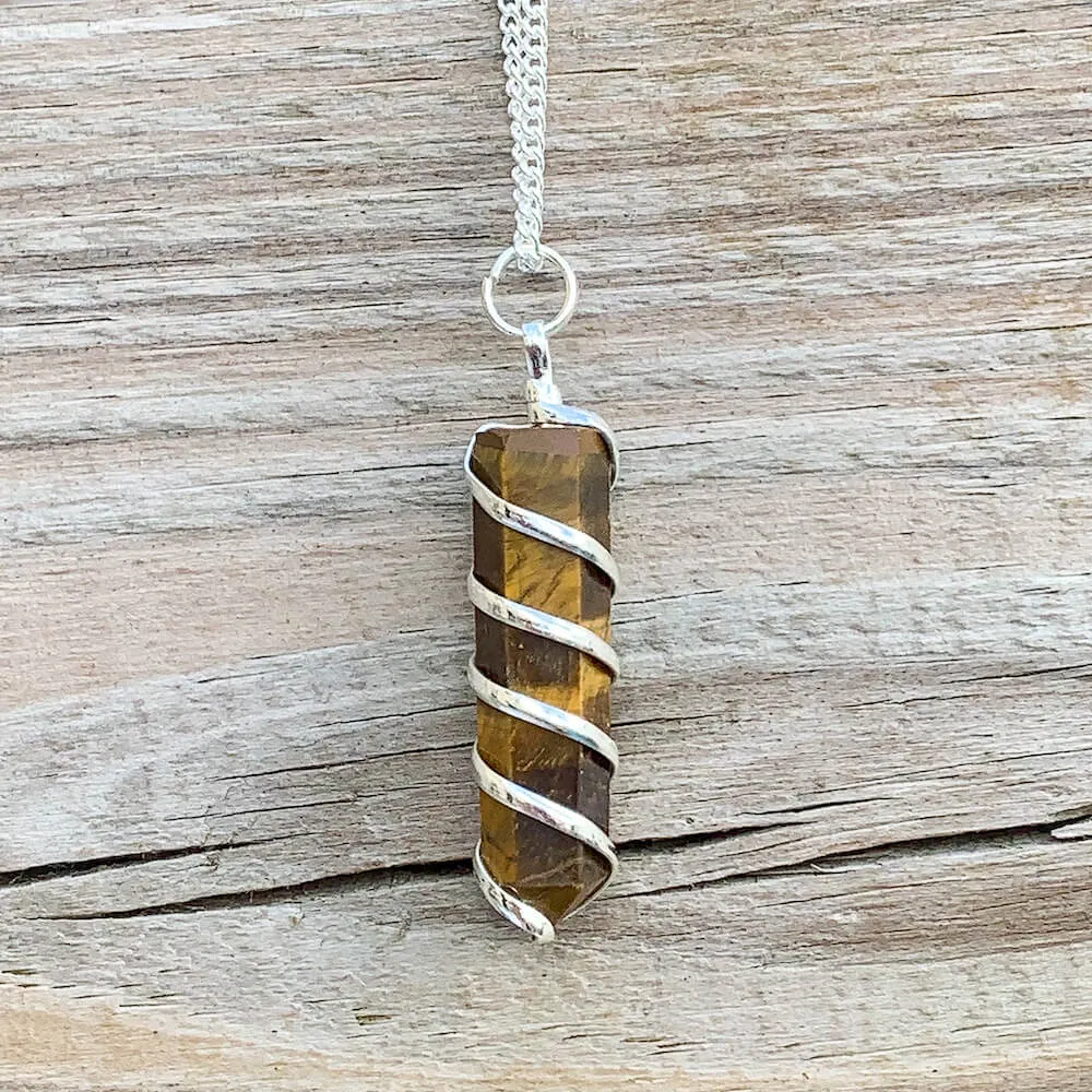 Gemstone Spiral Wrapped Pendant Necklace