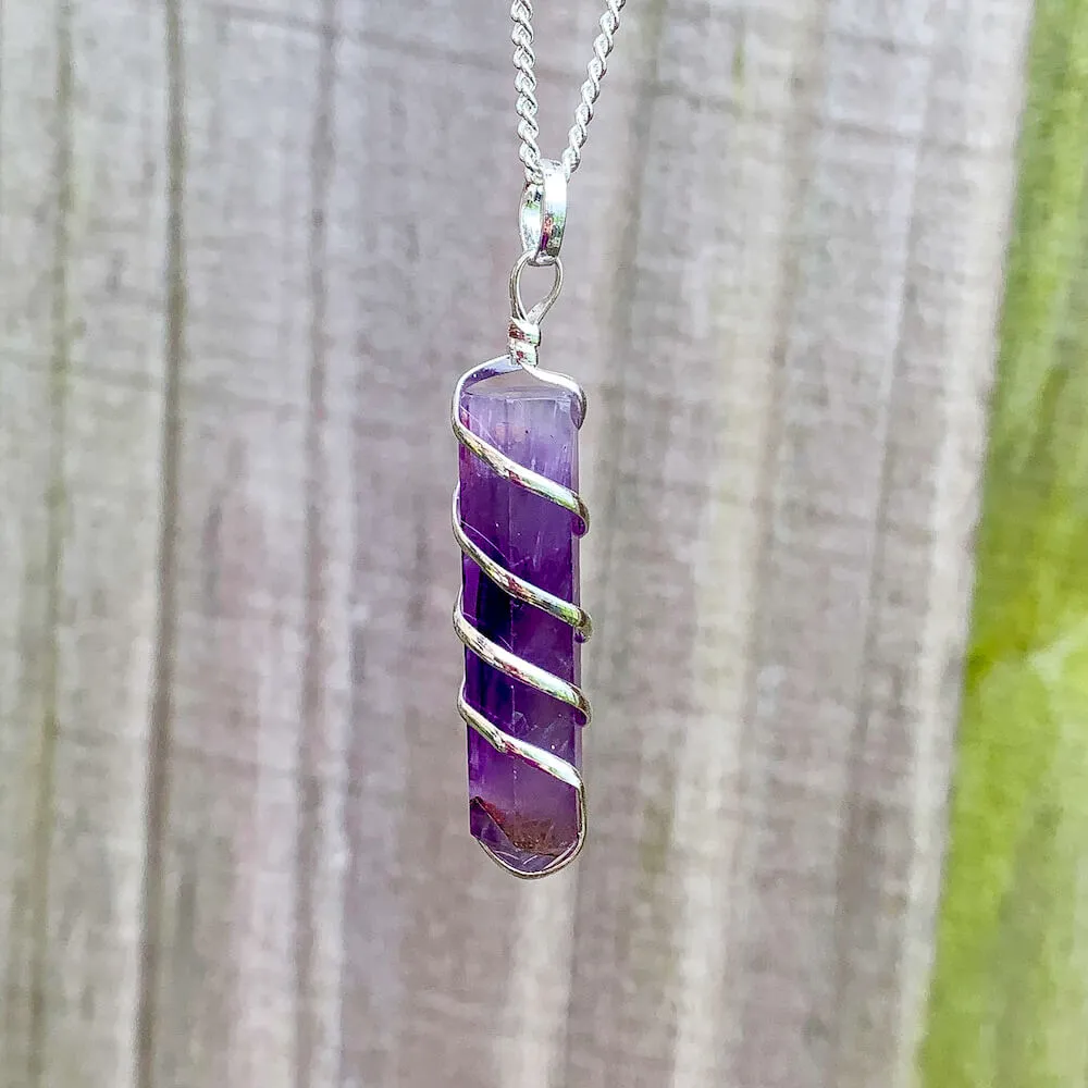 Gemstone Spiral Wrapped Pendant Necklace