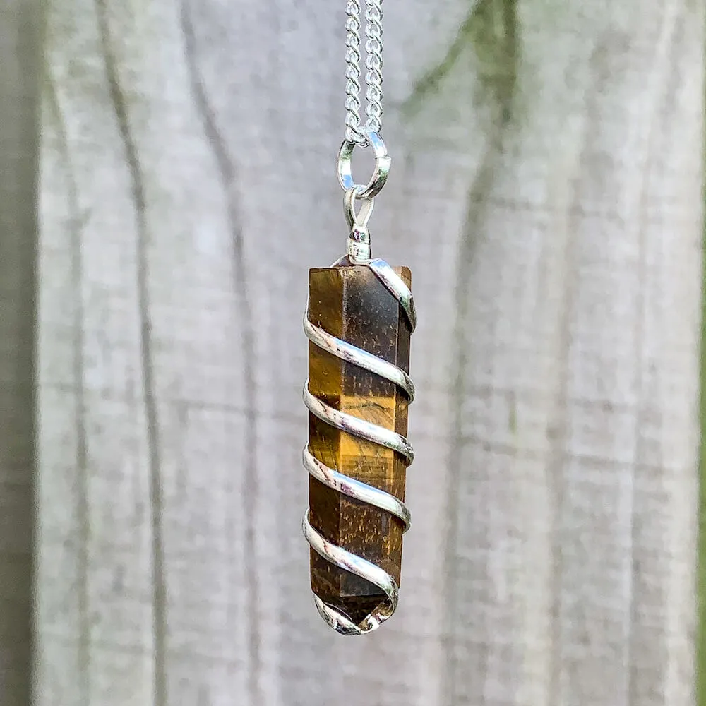 Gemstone Spiral Wrapped Pendant Necklace