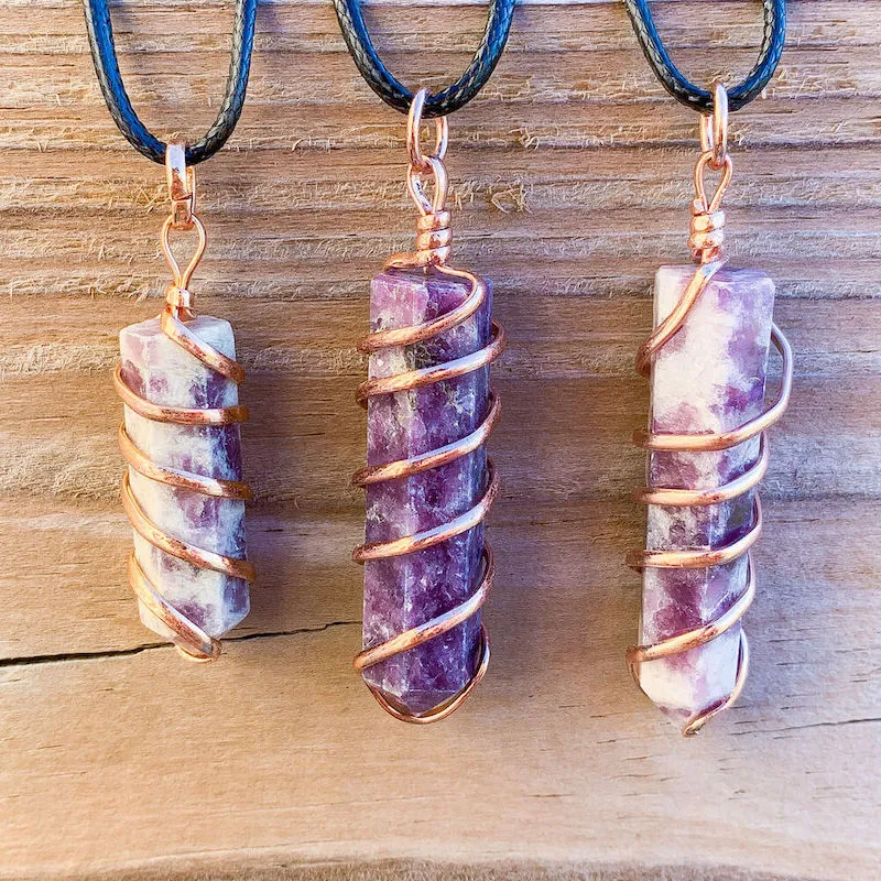 Gemstone Spiral Wrapped Pendant Necklace