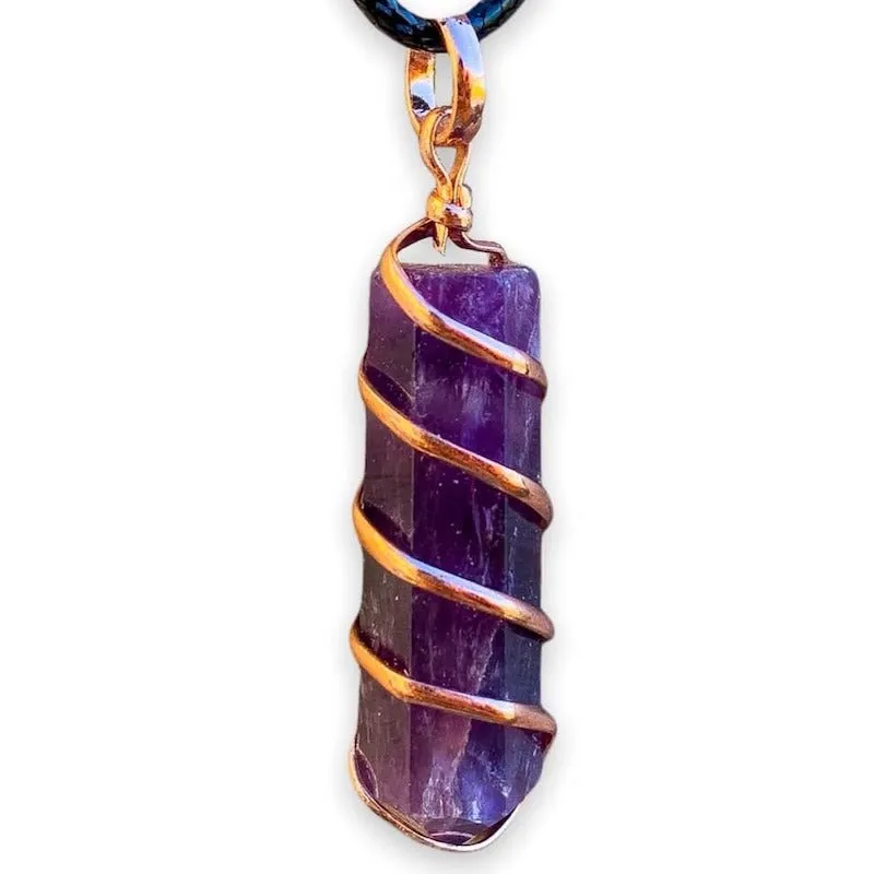 Gemstone Spiral Wrapped Pendant Necklace