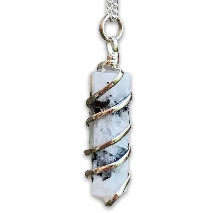 Gemstone Spiral Wrapped Pendant Necklace