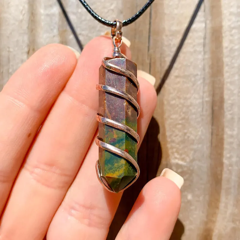 Gemstone Spiral Wrapped Pendant Necklace