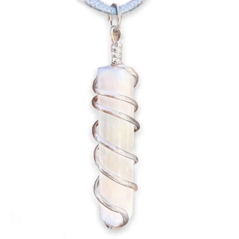 Gemstone Spiral Wrapped Pendant Necklace