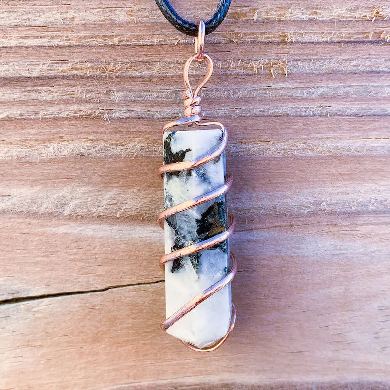 Gemstone Spiral Wrapped Pendant Necklace