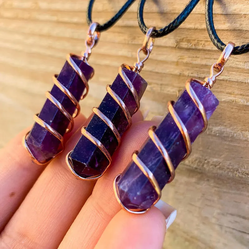 Gemstone Spiral Wrapped Pendant Necklace