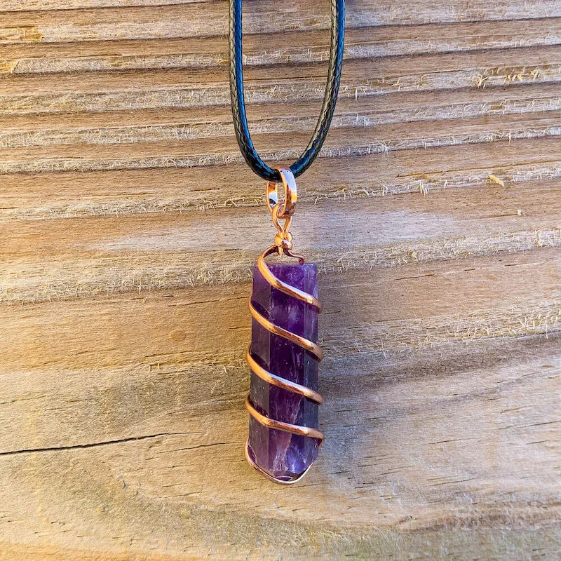 Gemstone Spiral Wrapped Pendant Necklace