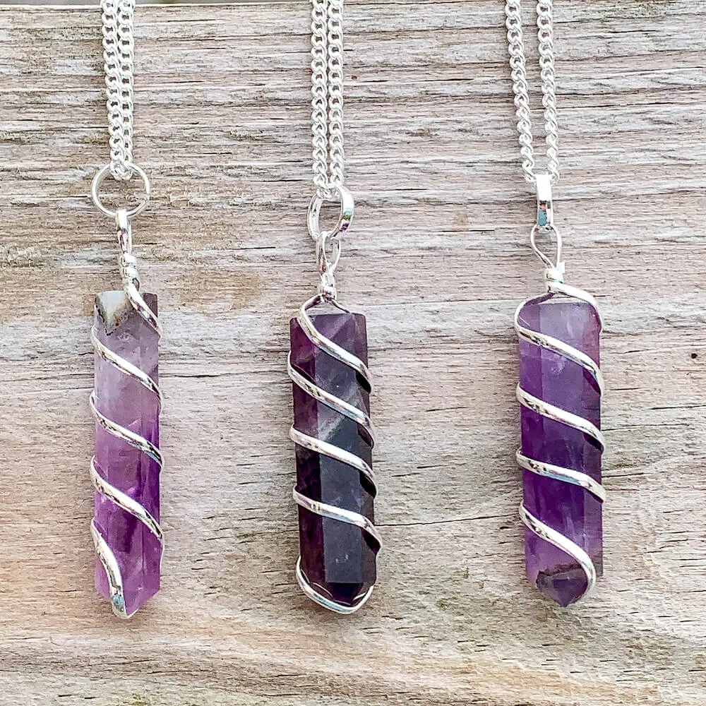 Gemstone Spiral Wrapped Pendant Necklace