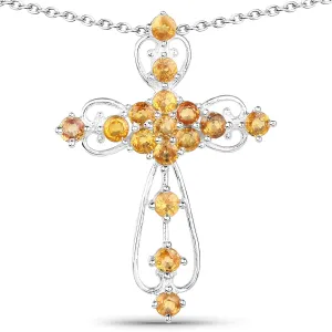 Genuine Yellow Sapphire Elegant Scrollwork Cross Symbol of Christian Faith