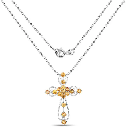 Genuine Yellow Sapphire Elegant Scrollwork Cross Symbol of Christian Faith