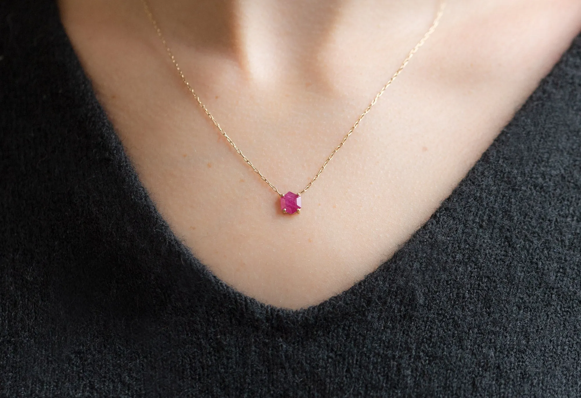 Geometric Rose Cut Ruby Necklace