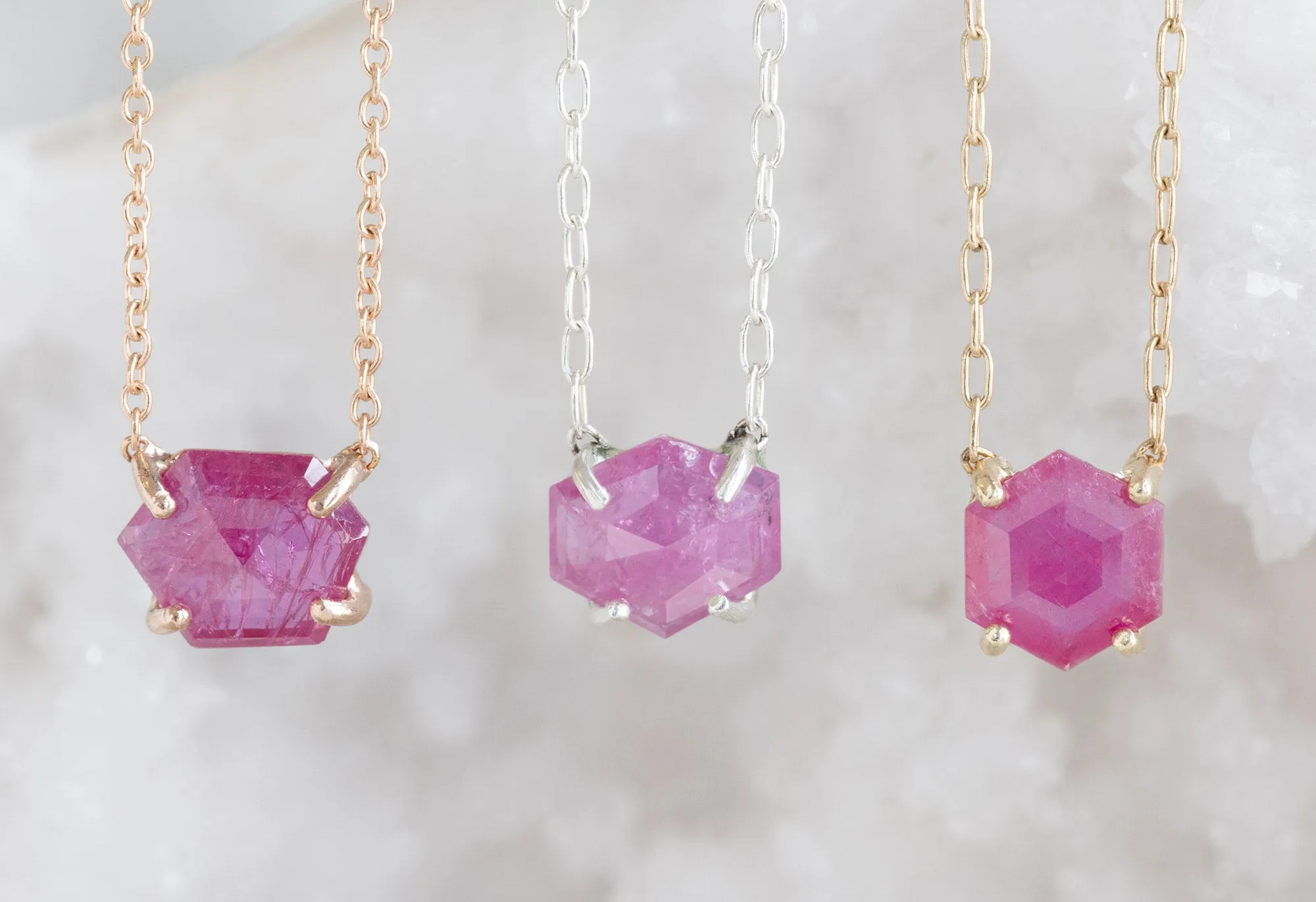 Geometric Rose Cut Ruby Necklace