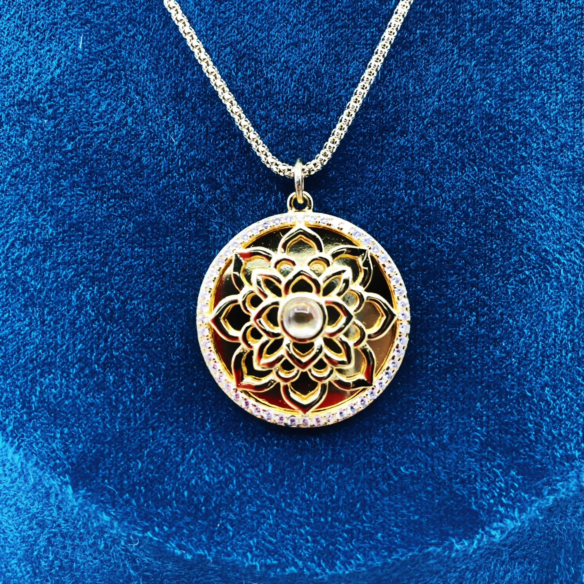 Gold Lotus Pendant Necklace in Sterling Silver