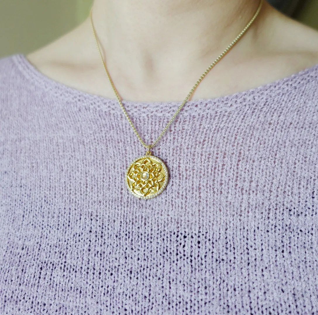 Gold Lotus Pendant Necklace in Sterling Silver