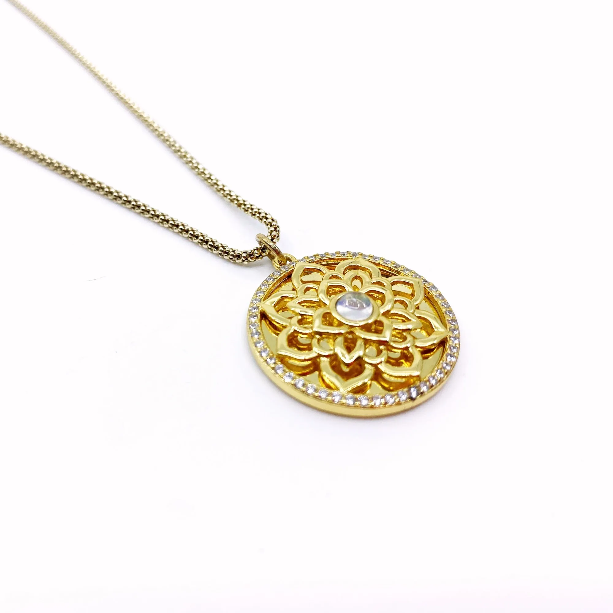 Gold Lotus Pendant Necklace in Sterling Silver