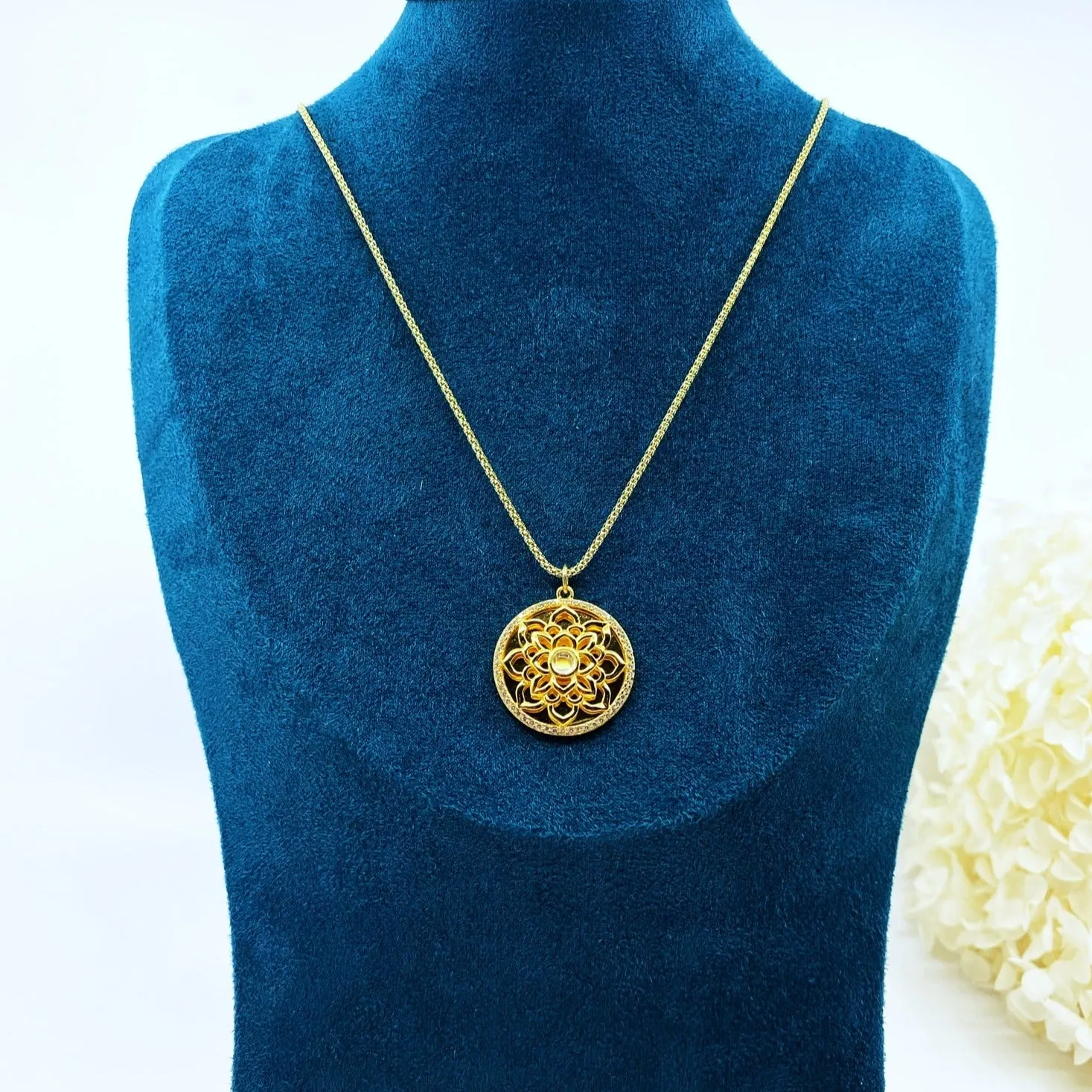 Gold Lotus Pendant Necklace in Sterling Silver