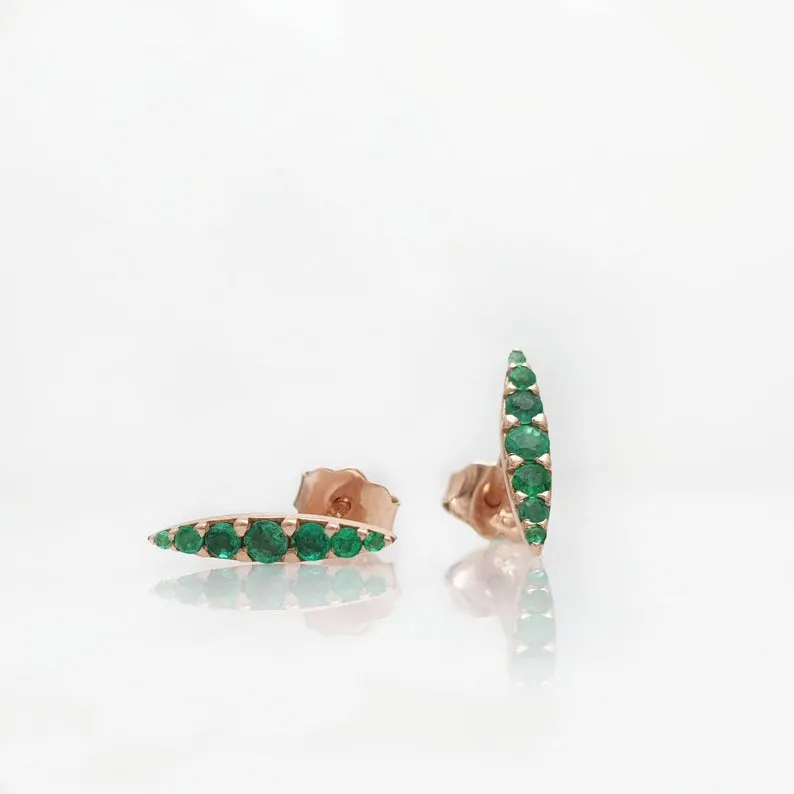 Gold marquise earrings emerald