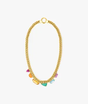 Gold Plated Silver Half Cut Gems Curb Chain Necklace