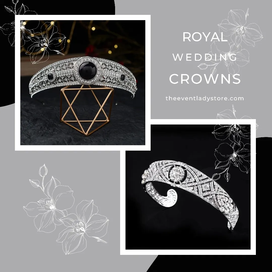 Gorgeous Black Stone and Rhinestone Crown Tiara Meghan Markle Inspired Wedding Hair Jewelry