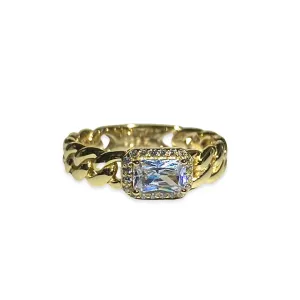 Grace East West Clear Baguette Cuban Chain Ring