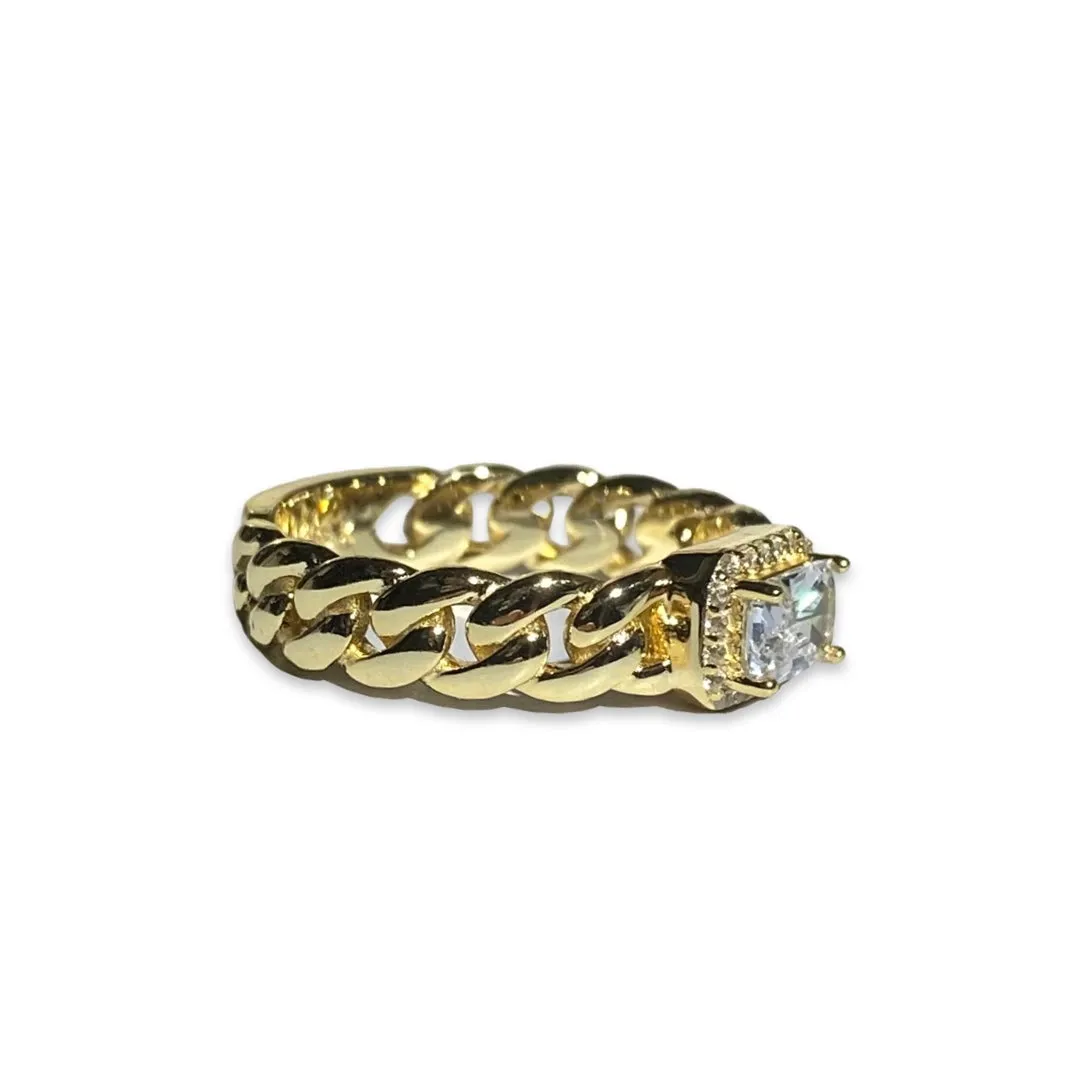 Grace East West Clear Baguette Cuban Chain Ring