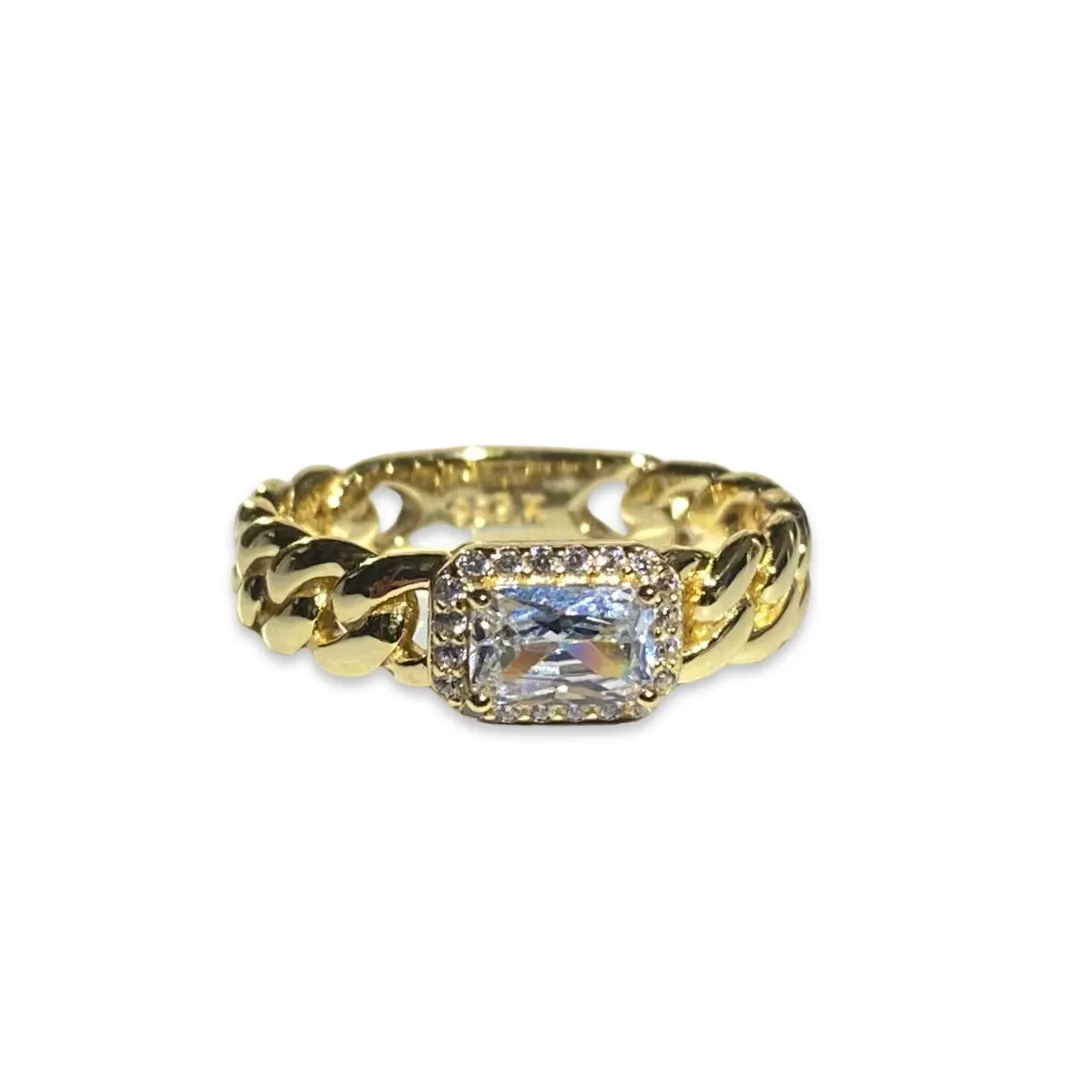 Grace East West Clear Baguette Cuban Chain Ring