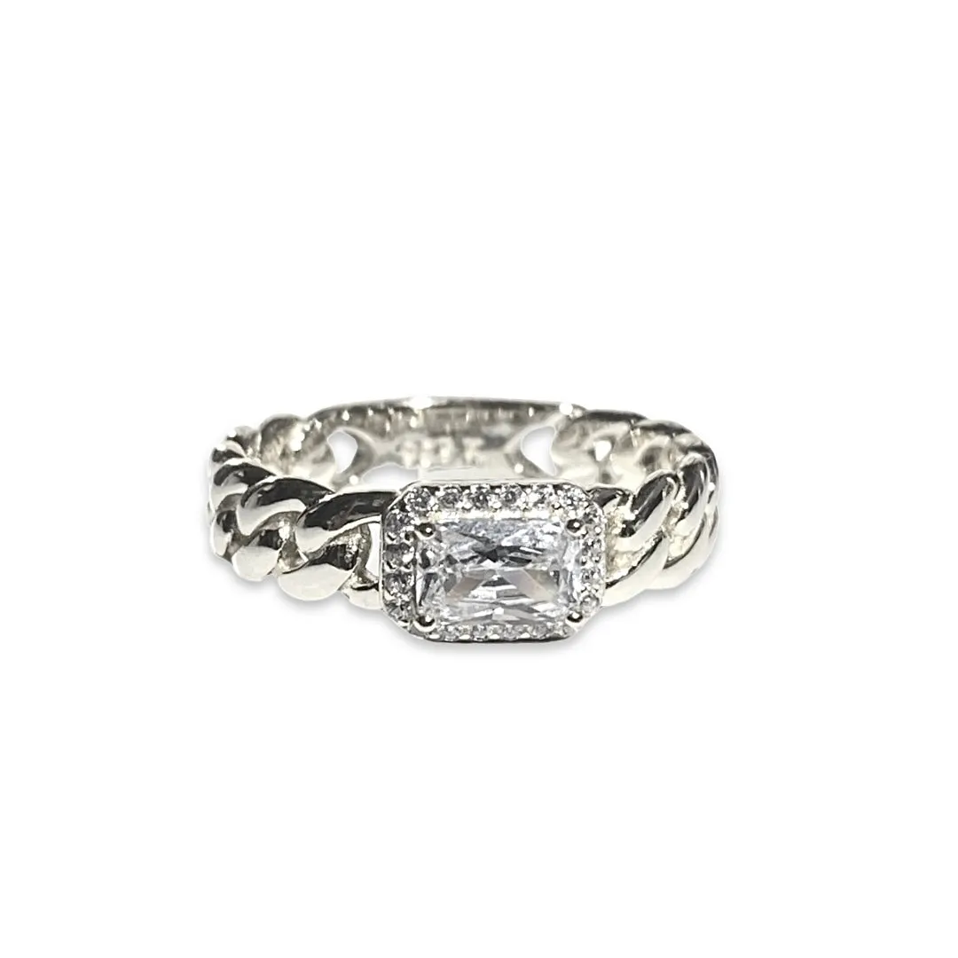 Grace East West Clear Baguette Cuban Chain Ring