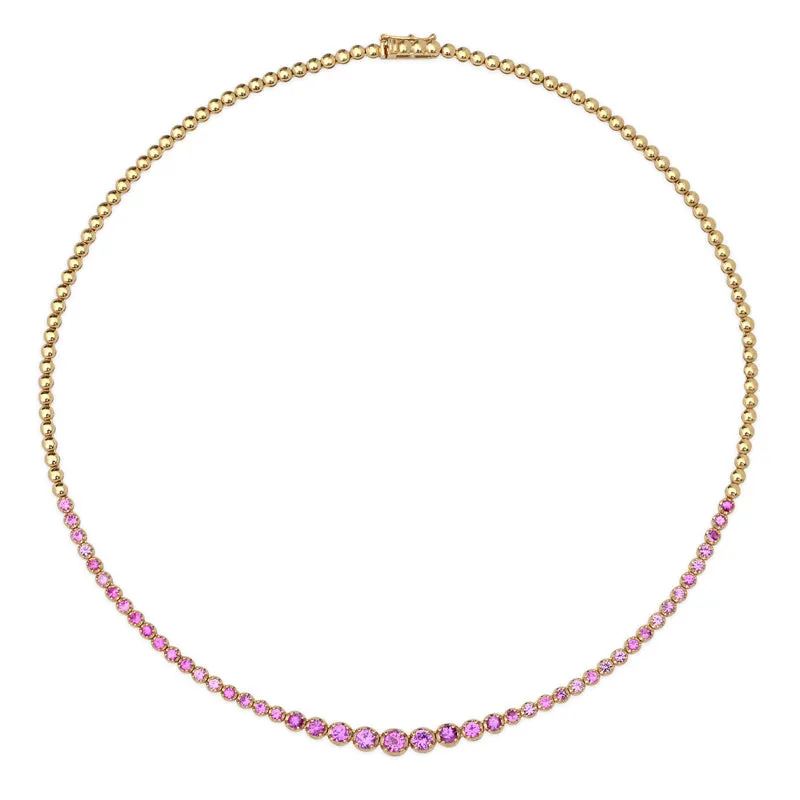 Graduated Pink Sapphire Tennis Necklace